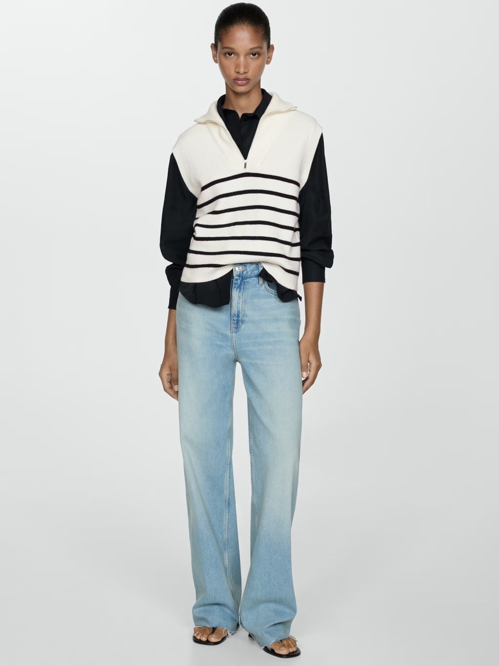 Mango Navy striped knitted gilet with zip NWT - Picture 3 of 5